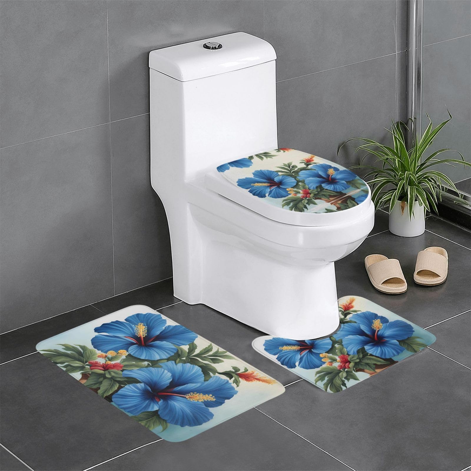 Tapis de salle de bain antidérapants bleus sécurisés pour toilettes et coiffeuse