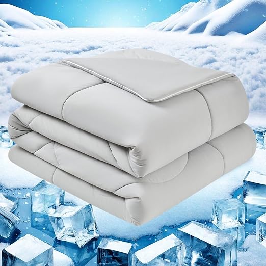 meadow park Cooling Comforter King 108”x90”, Double Sided Cooling Blanket for Hot Sleepers, Cold Tech Fabric, Q-Max>0.5, Breathable and Lightweight, Light Gray