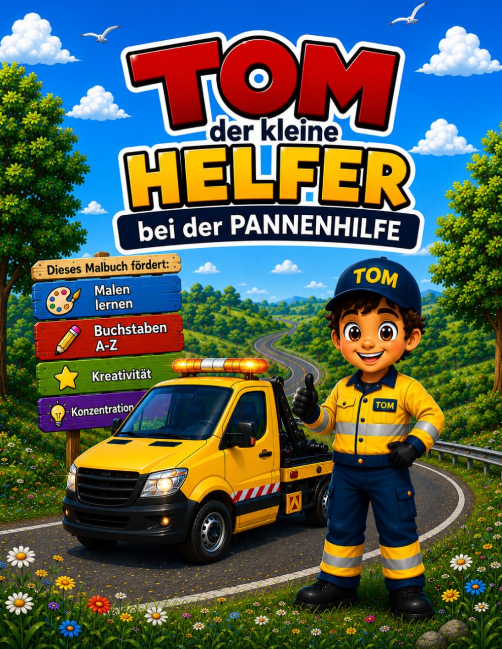 Tom der kleine Helfer bei der Pannenhilfe: Malen, Rätseln und Lernen mit Tom – Ausmalbilder, Labyrinthe, Suchbilder, Zählspiele und erste spannende ... der Pannenhilfe für Kinder von 4 bis 7 Jahren