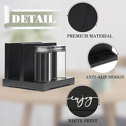 Miniatura 6 de AKKO Servilletero rústico con salero y pimentero, servilletero de madera para mesa con 2 botellas de especias, perfecto para mesa de comedor,