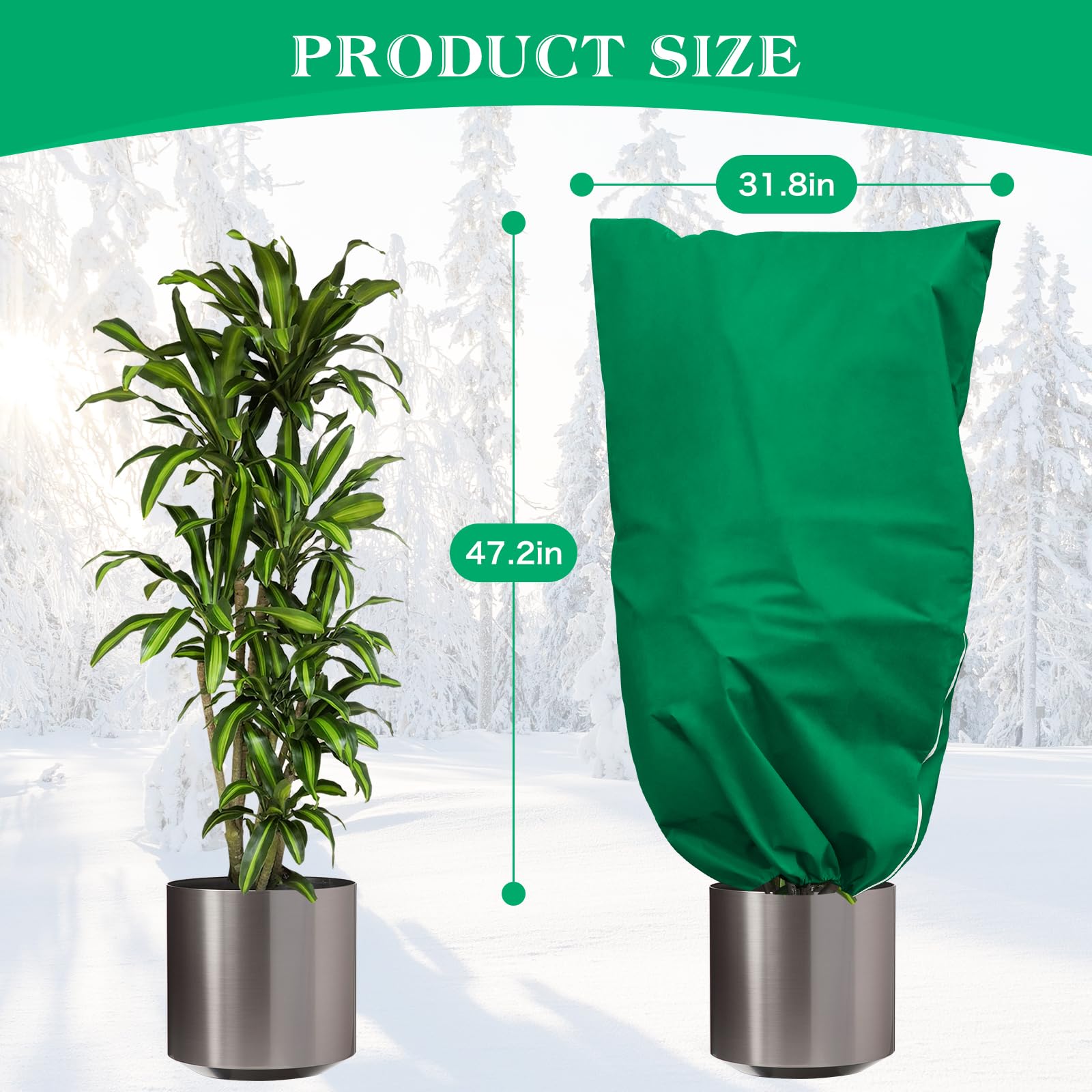 6 cubiertas para plantas, protección contra congelación, 47.2 x 31.5 pulgadas, mantas reutilizables con cordón de cremallera, cubiertas de plantas de invierno para jardín al aire libre,