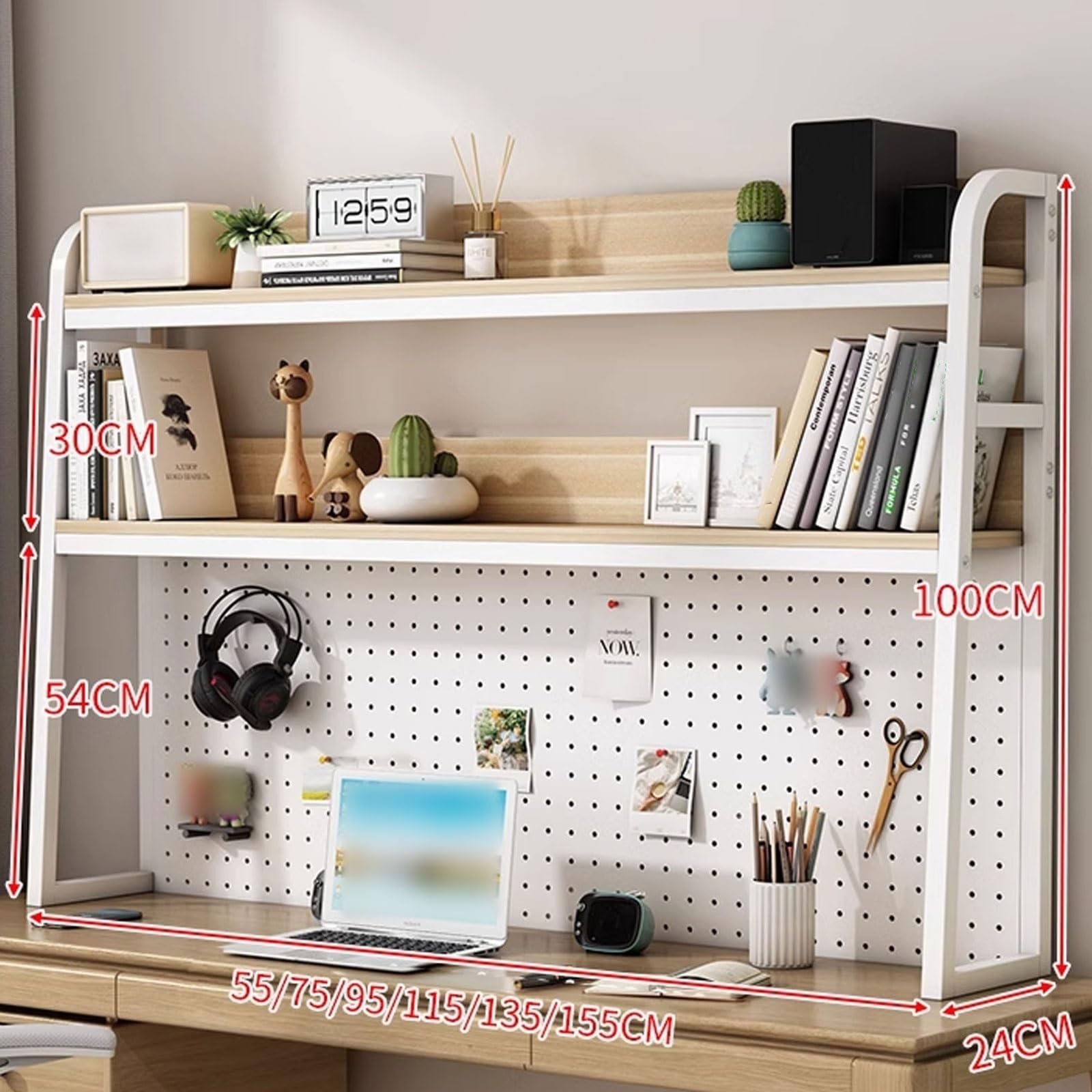 Mensole Scrivania Da Appoggio Camera Da Letto Realizzato Con Piastra E Telaio in Acciaio Grande Capacità Multifunzionale Scaffale Da Scrivania ( Color : White frame white , Size : 155*100cm )