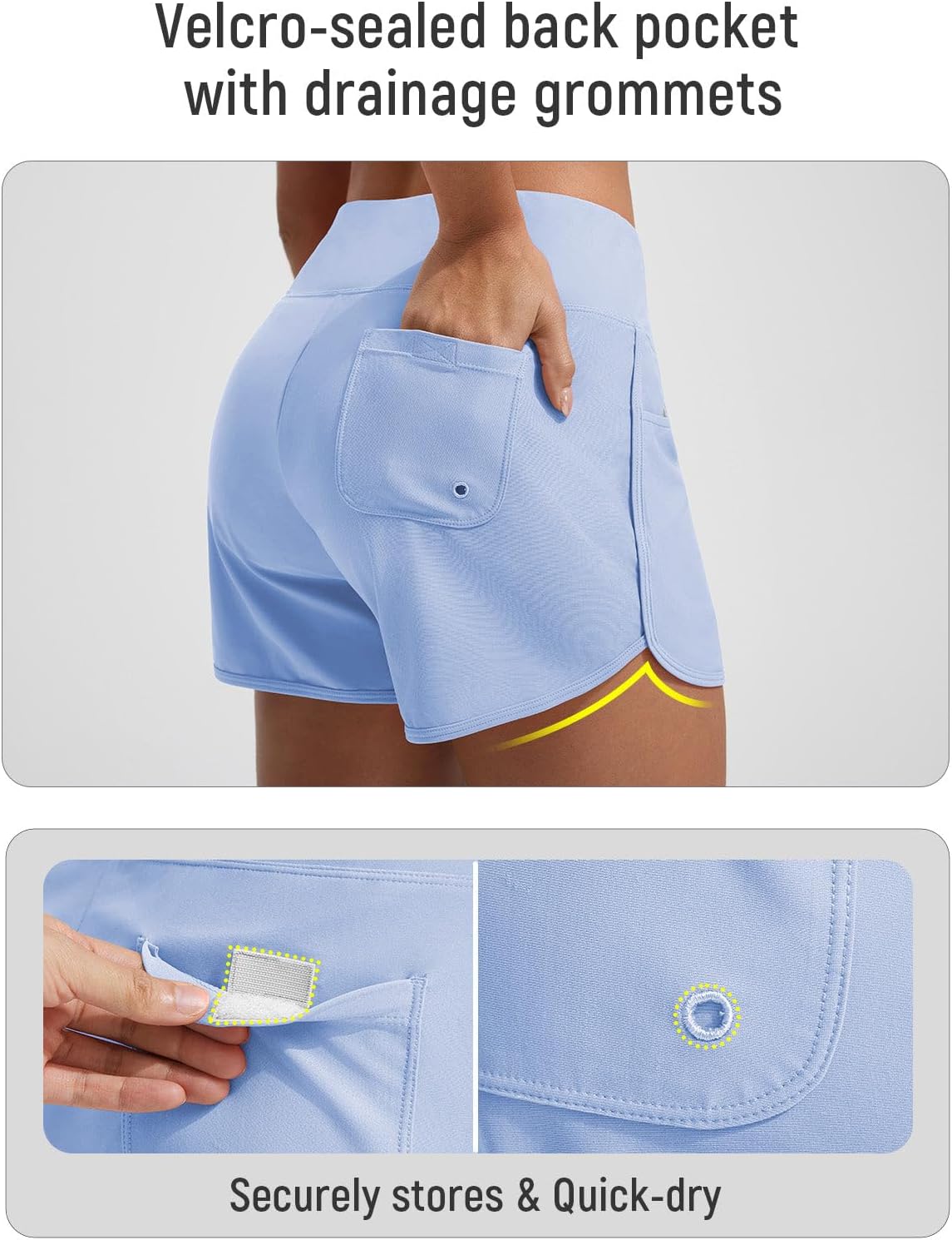 BALEAF Women's 3" Swim Board Shorts High Waisted Bathing Suit Bottoms for Swimming with Liner Pockets UPF 50+