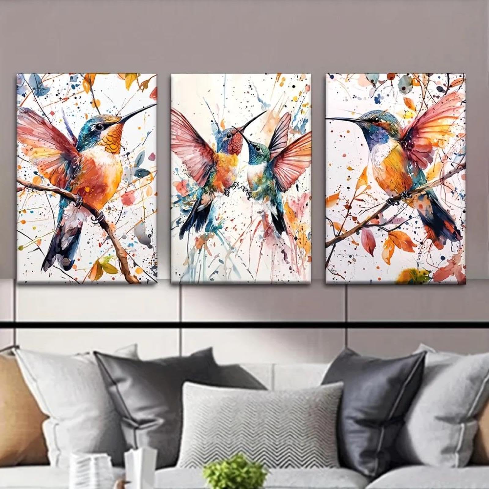 Yocheng 3pcs/set, Canvas Painting,Hummingbirds, Watercolor Birds, Artist Drawing Set, Living Room, Library, Office, Cafe 21x30cmx3 No Frame