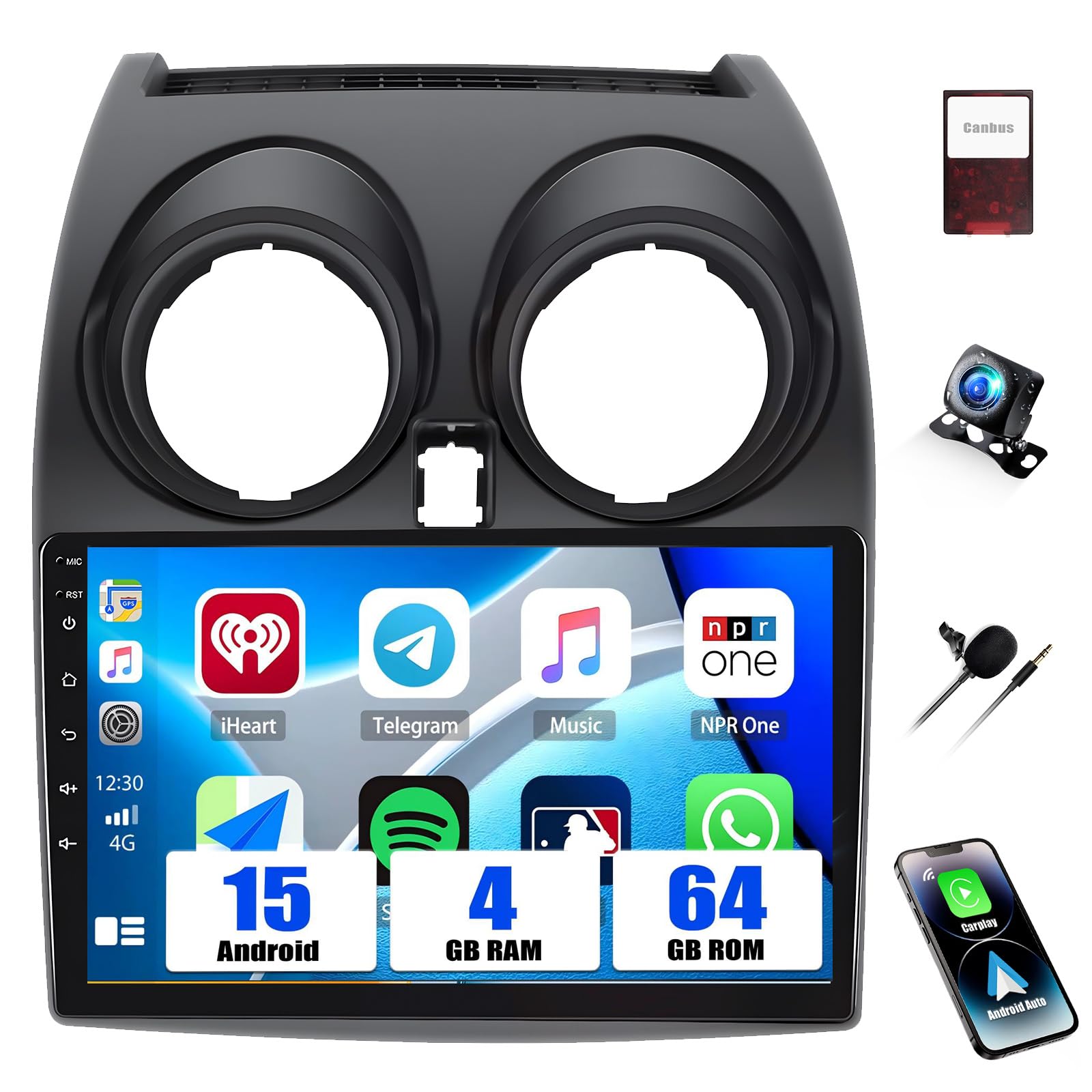 [4+64G]SIXWIN Autoradio Android 13 con CarPlay/Android Auto/Mirror Link per Nissan Qashqai J10 2006-2016,9 Pollici HD TouchScreen Schermo Navigatore WiFi Bluetooth 5.0 FM/RDS 32EQ+AHD Retrocamera