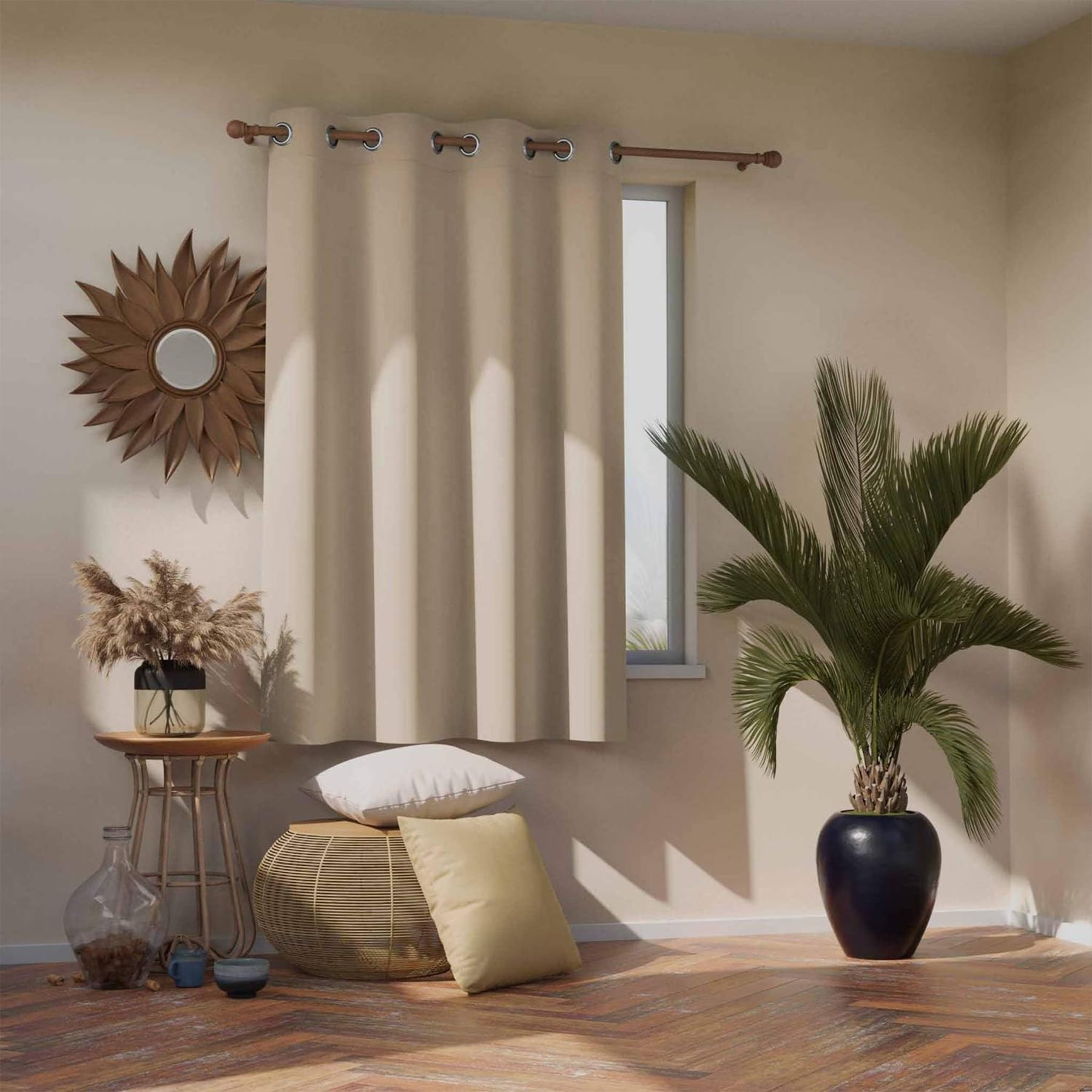 Tende Camera da Letto, 135 x 120 cm Tenda Oscurante Camera da Letto Pannelli Divisori per Interni Decorazione e Divisorio Stanze per Porta Finestra, Color Crema