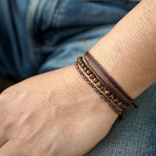 Miniatura 73 de Handmade Natural Stone Beaded Healing Bracelet Gift for Men Adjustable Rope String Bracelet