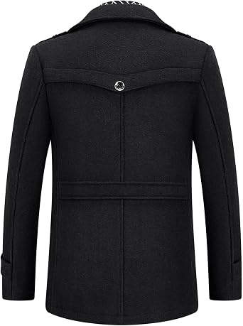 Men's Winter Coat Wool Short Coat Stand-Up Collar Wool Coat Medium Length for Business Leisure Peacoat