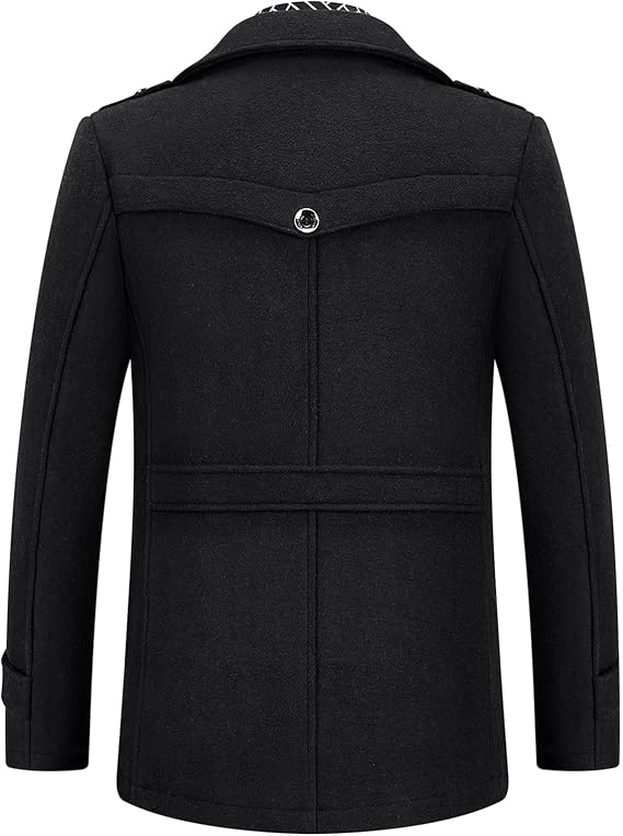 Men's Winter Coat Wool Short Coat Stand-Up Collar Wool Coat Medium Length for Business Leisure Peacoat