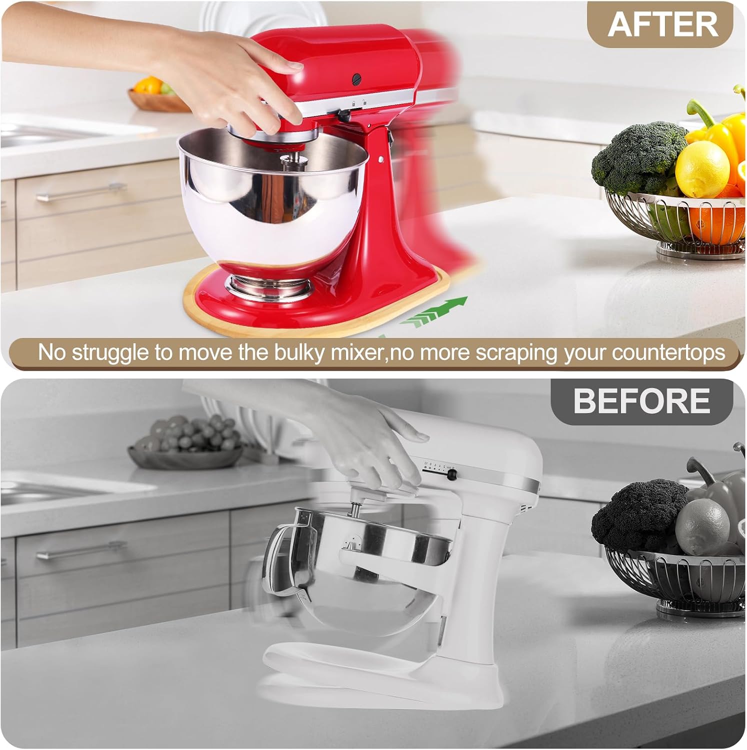 Food-Grade Bamboo Mixer Slider Compatible with Kitchen aid Stand Mixer Artisan Tilt Head 4.5-5Qt, Countertop Storage Mover Accessories Mixer Sliding Tray Attachments
