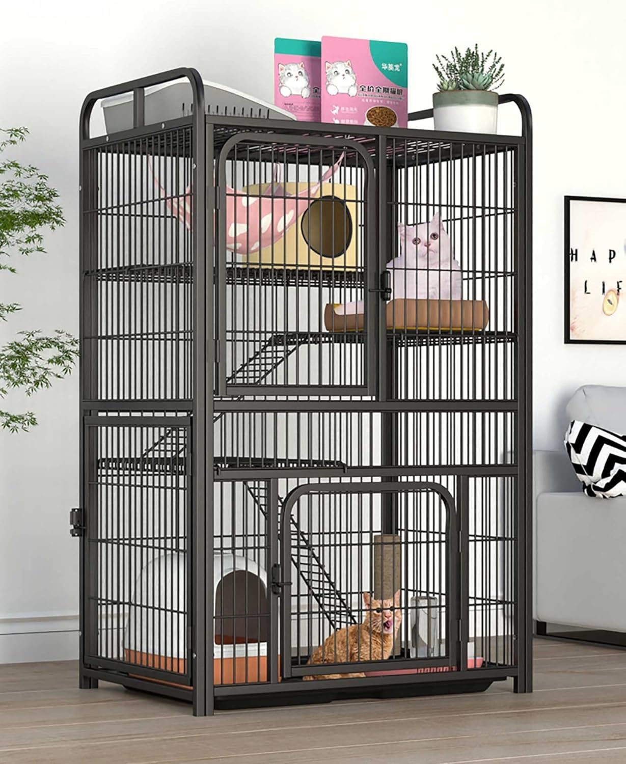 Gabbia for Animali Domestici – da Interno, for Gatti, Conigli e cincillà(White,63x45x76cm)