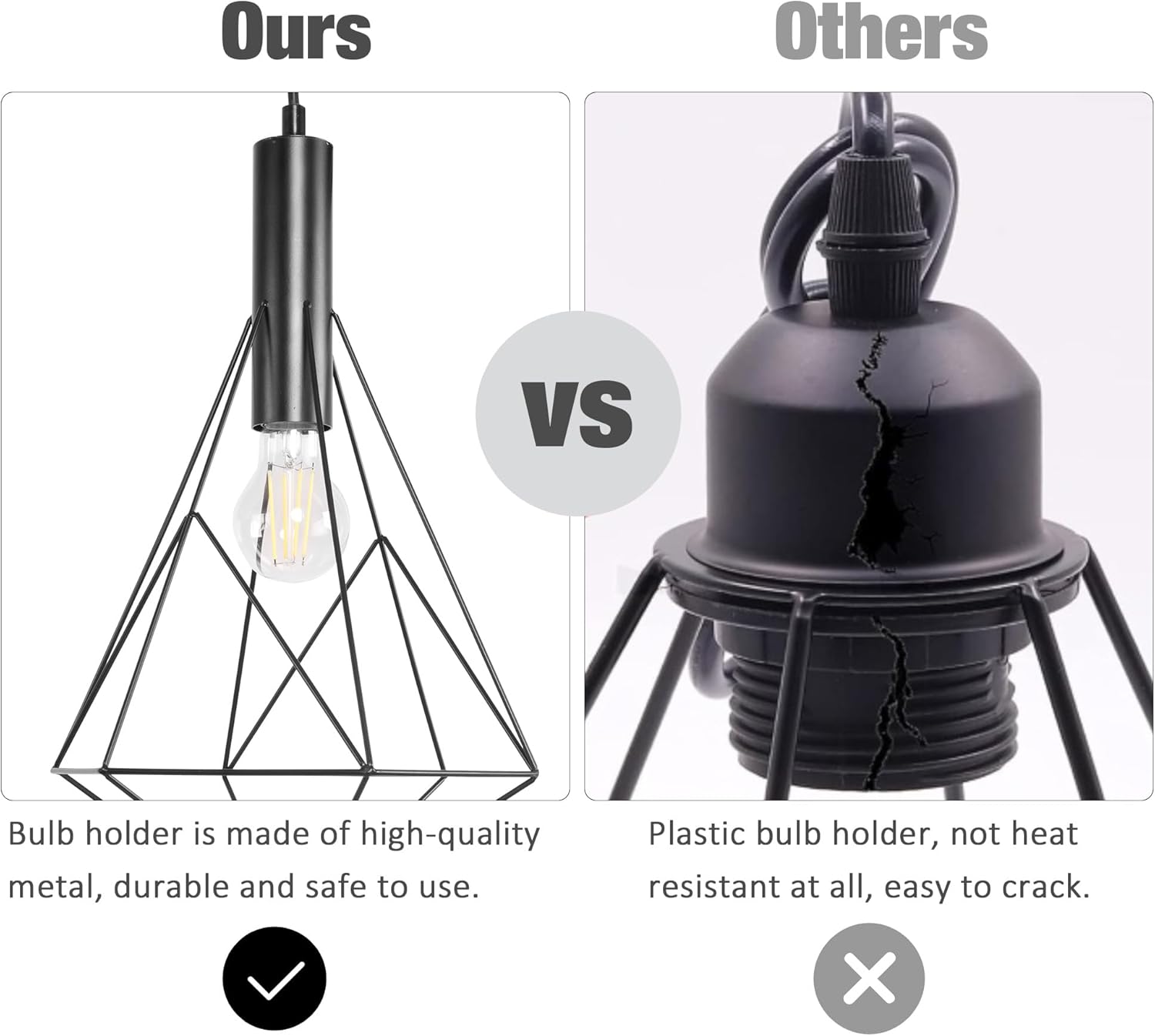 Flush Mount Ceiling Light Fixture, Farmhouse Pendant Lighting, Modern Black Hanging Light Fixture with LED Bulb for Kitchen Island, E26 Base, 47'' Length Cable, Adjustable Design