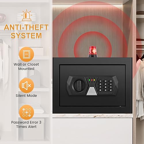 Miniatura 5 de 1.2 Cu ft Home Safe Box with Fireproof Waterproof Bag, Small Electronic Digital Safe with Programmable Keypad and Removable Shelf, Office Security