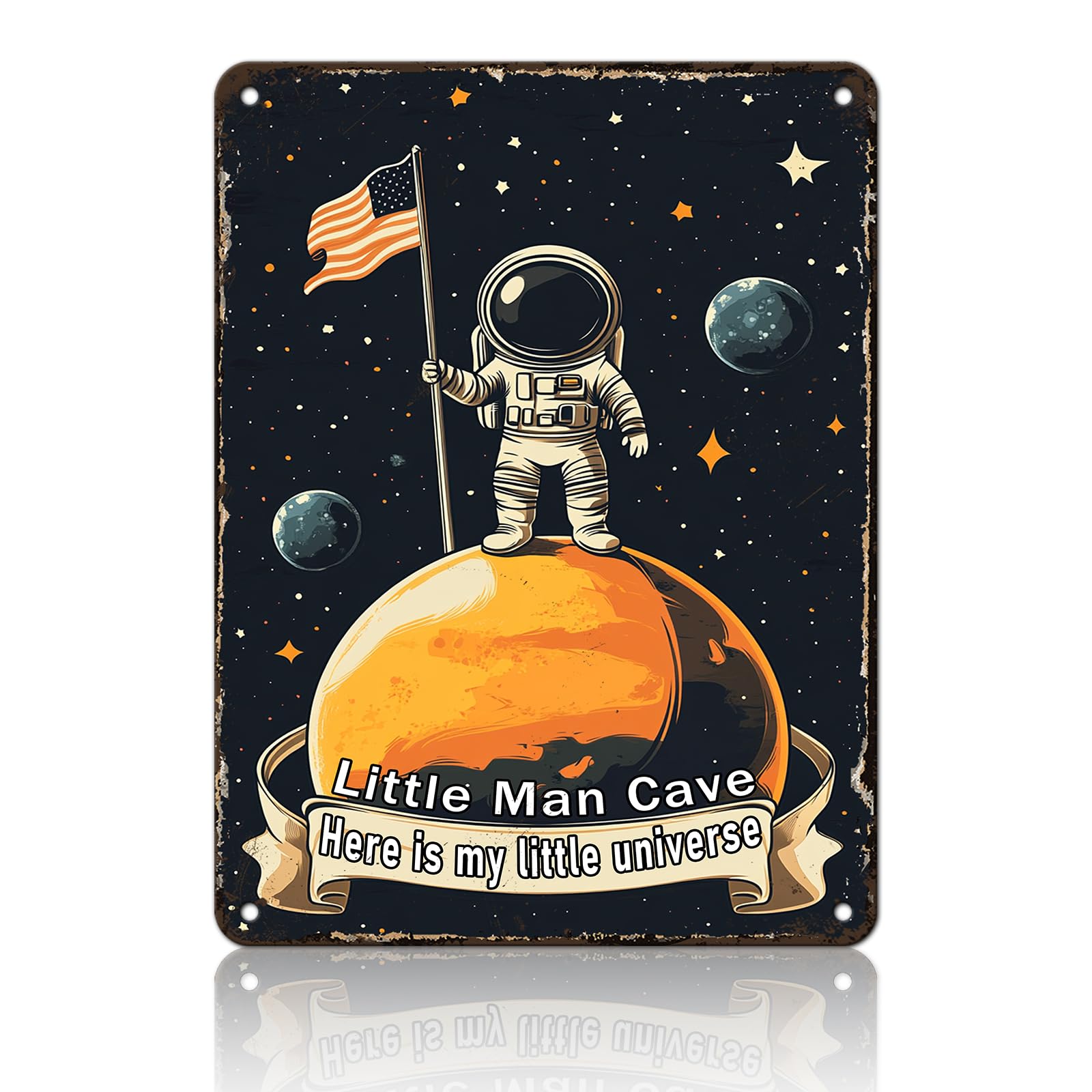 Anceky Little Man Cave Space Astronaut Sign Funny Metal Tin Sign Wall Decor for Home Bar Cafe Kitchen Garage 12×16 Inch