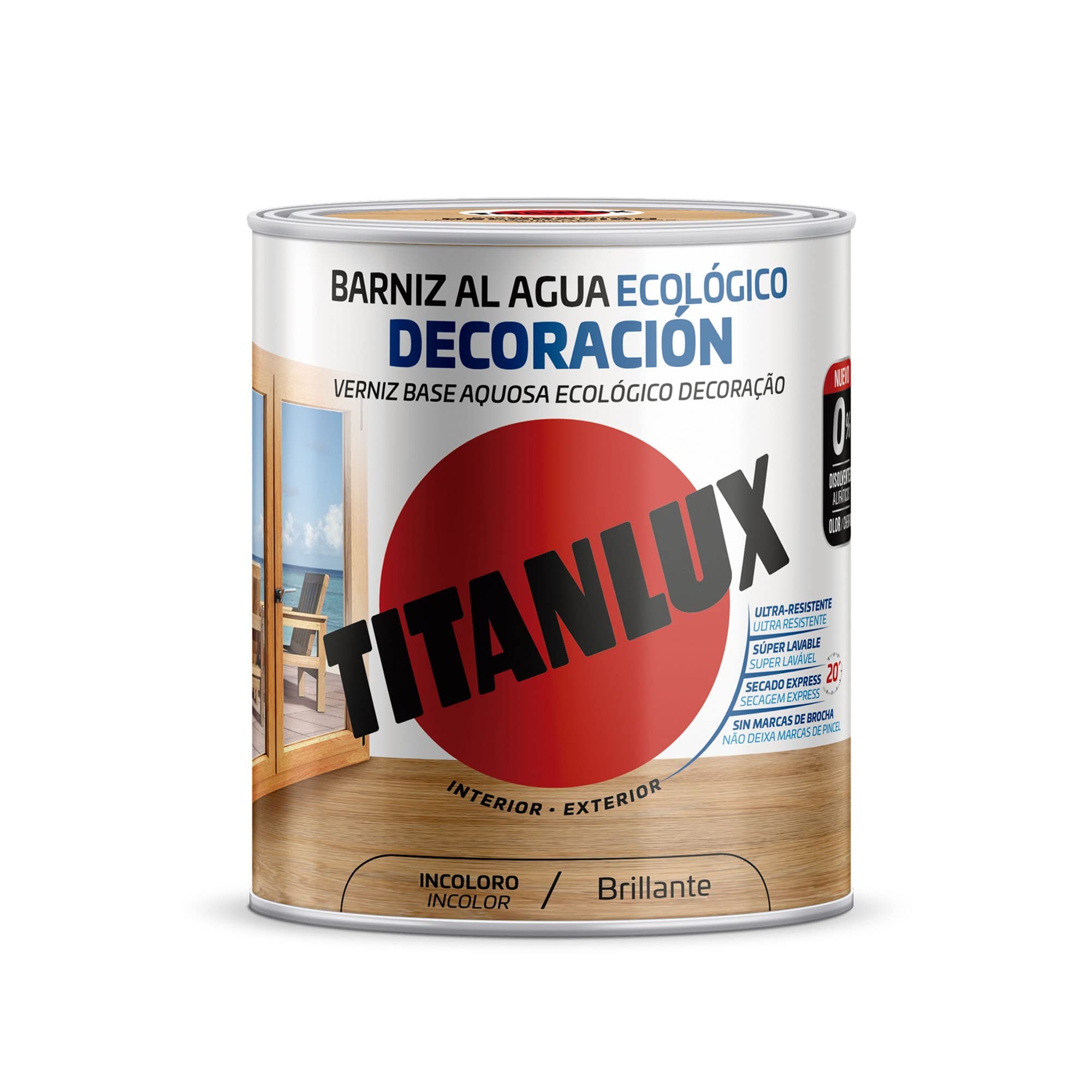 Titanlux Barniz Ecológico al agua para mobiliario y elementos de madera, Brillante, Incoloro 2,5 L