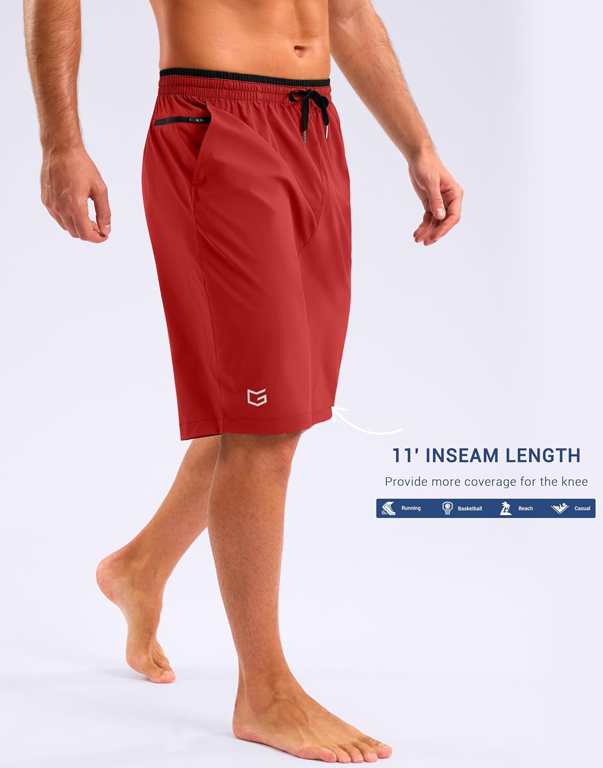 G Gradual Men's 11" Board Shorts with Zipper Pocket Long Swim Trunks Quick Dry Swimsuit Bathing Suit for Men No Mesh Liner