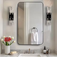 ANDY STAR Black Bathroom Mirror 24 x40 Rounded Corner Rectangle Mirror Modern Metal Frame Bathroom Vanity Mirror Matte