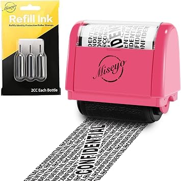 Miseyo Wide Confidential Roller Stamp Identity Theft Stamp 1.5 Inch Perfect for Privacy Protection - Peach with 3 Pack Refill Ink