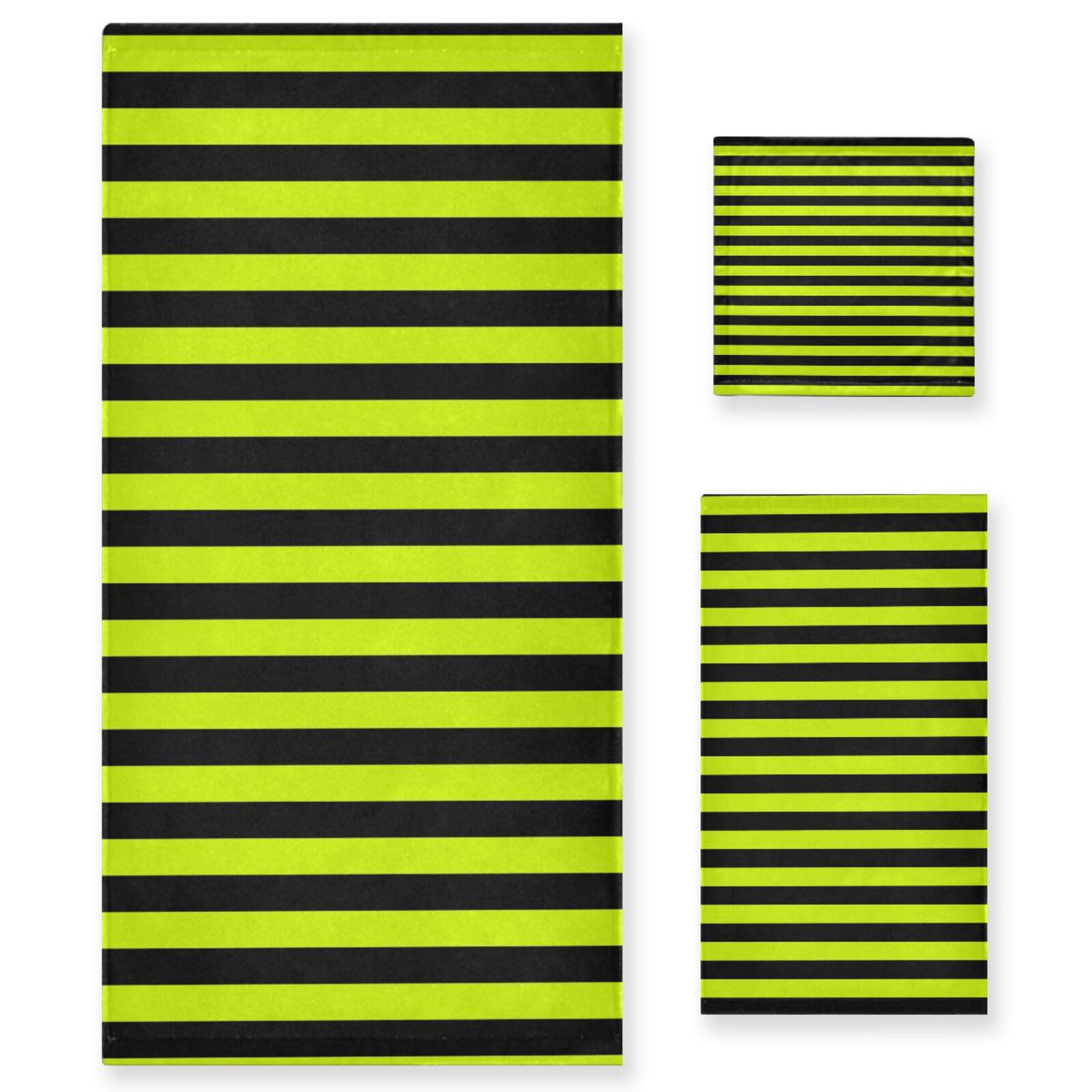 Set di 3 asciugamani da viso in microfibra a righe gialle e nere, 1 asciugamano da bagno, 1 asciugamano per le mani, 1 panno per cucina, bagno, yoga, palestra