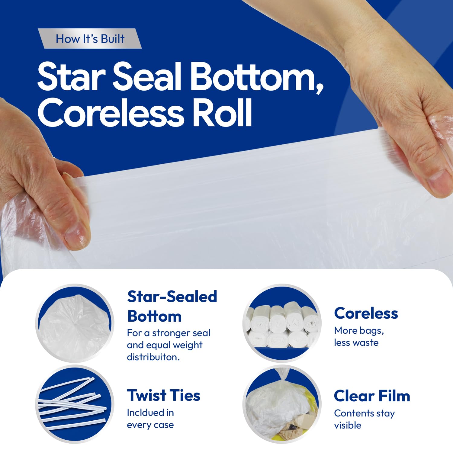 Lot de 25 sacs poubelle transparents 32 x 38 gallons RL 10RL/CS 250/CS