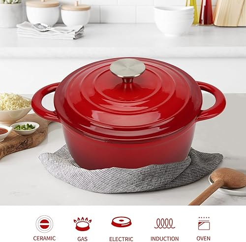 Miniatura 81 de Cacerola de hierro fundido COOKWIN, 3.8 QT, Sartén de hierro fundido con tapa y asas dobles, olla de superficie esmaltada de porcelana, Verde azulado