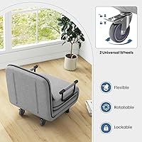 Vista 27 de KOMFOTT Silla convertible, silla de dormir con respaldo ajustable de 5 posiciones y almohada lumbar, 2 patas de metal ocultas y 2 ruedas