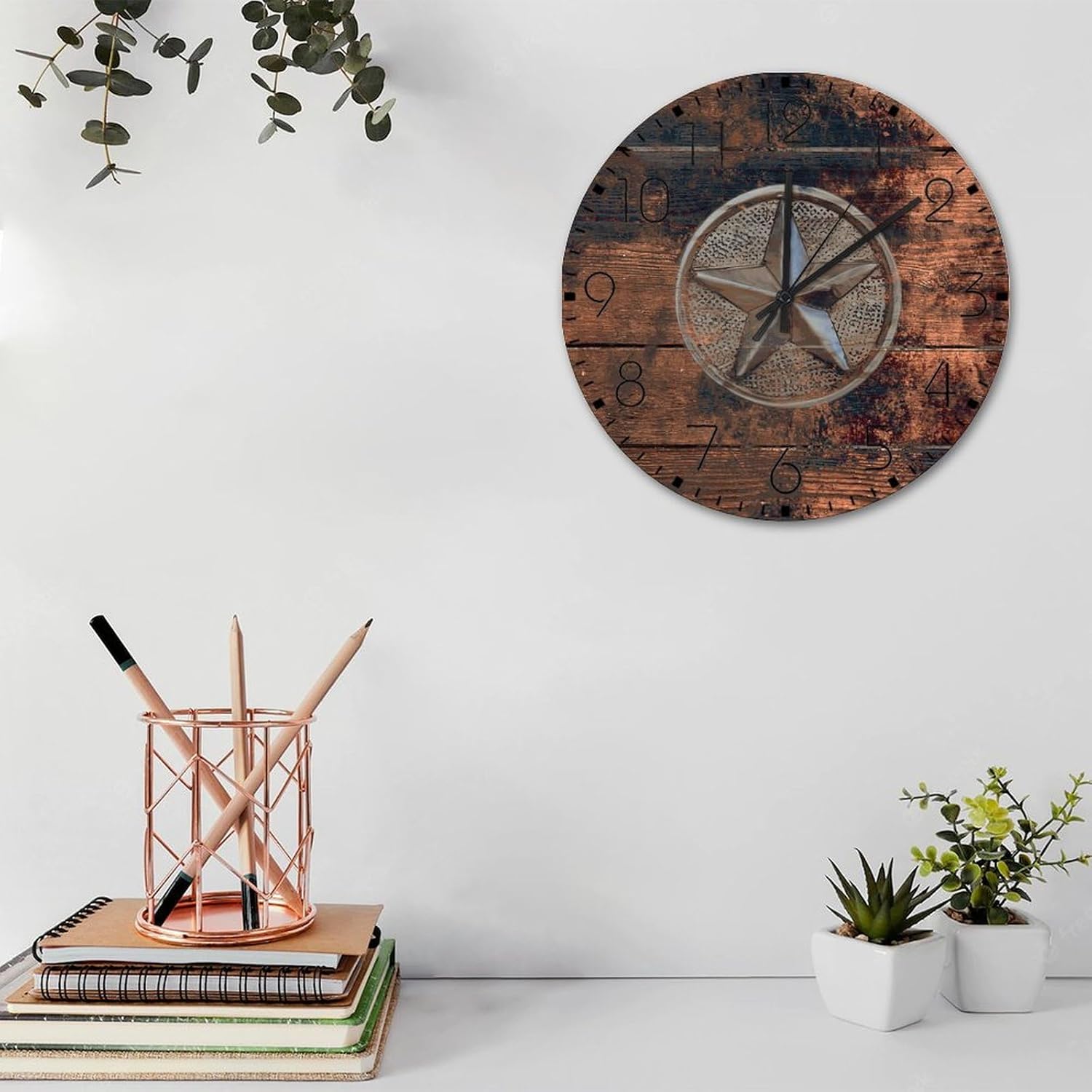 Minimalist Wood Clock Non-Ticking Quartz Battery Operated Texas Lone Star Home Map Rustic Wall Clocks Western State Flag Patriotic Wall Decor for Fitness Room Home Daycare 12 Inch