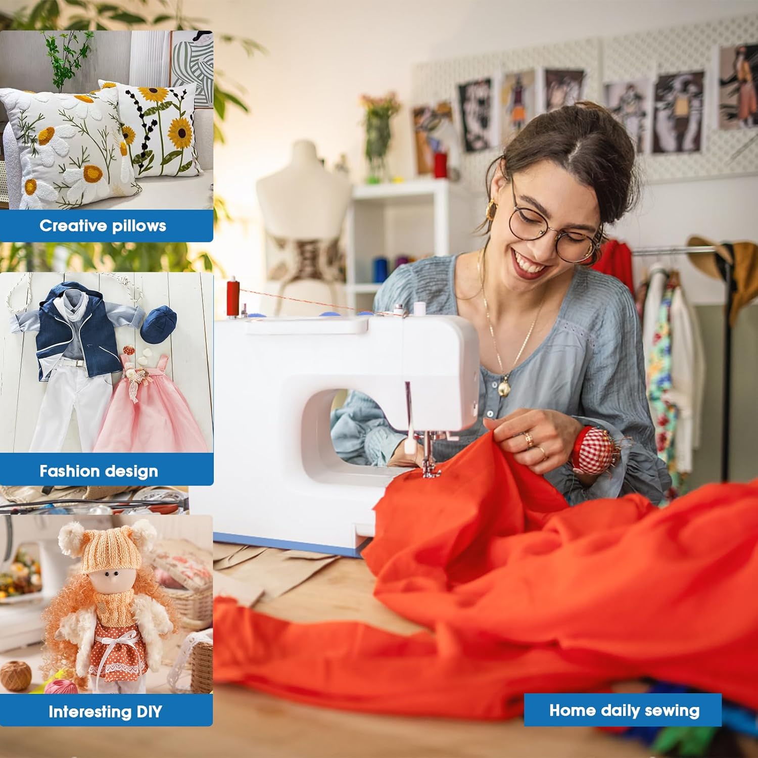 FEIYUE FYe360 Sewing Machine with Adjustable Needle Positions, LCD Display, Automatic Needle Threader, Full Size & Portable, 23 Built-in Stitches