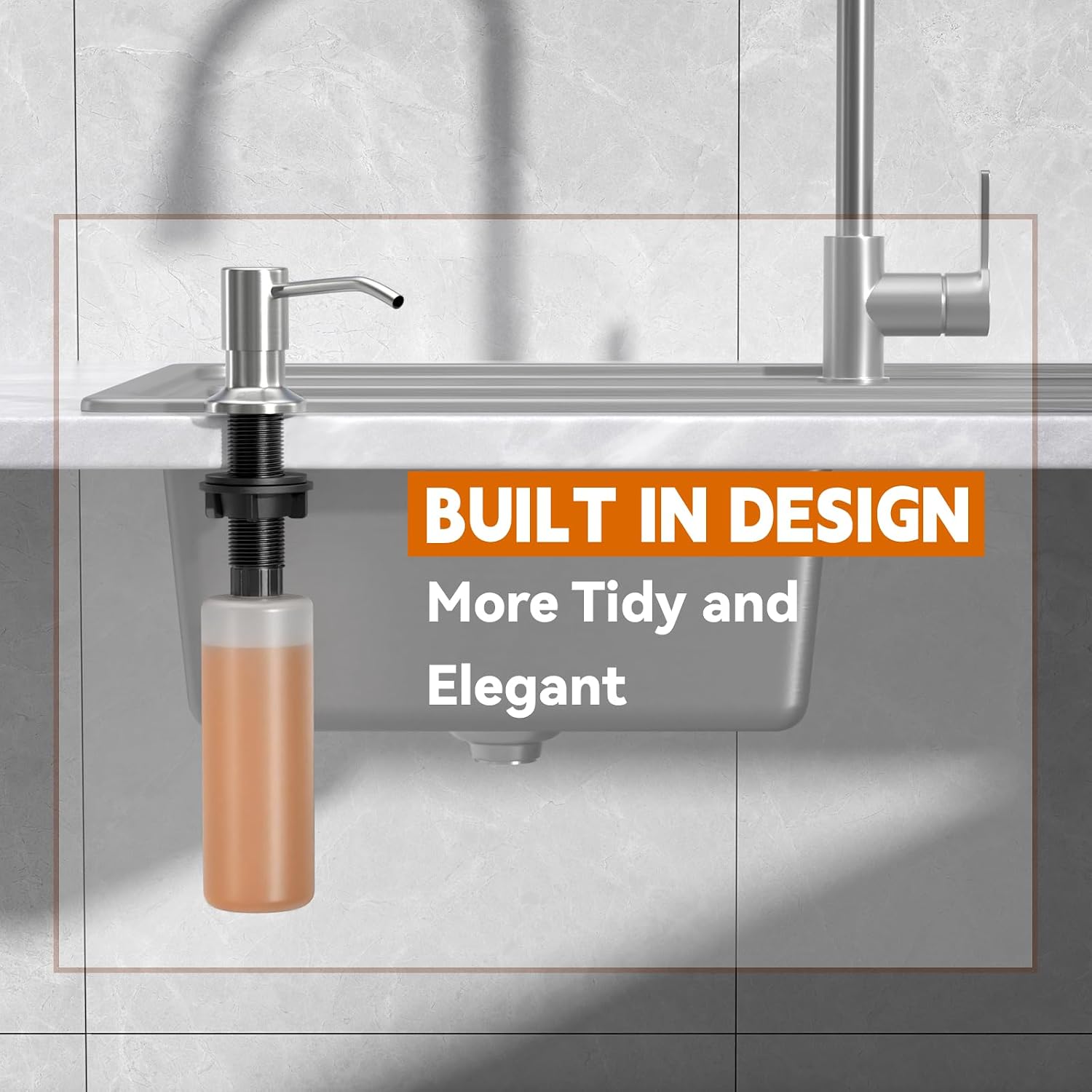 Kitchen Sink Soap Dispenser Pump with 17 OZ Soap Bottle (Brushed Nickel)