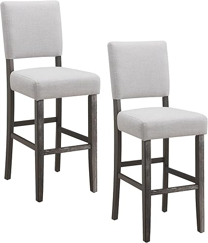 Design House Leick Home 10087-BBHG Taburete tapizado de altura de barra trasera con base de madera, juego de 2, para encimeras de cocina elevadas,