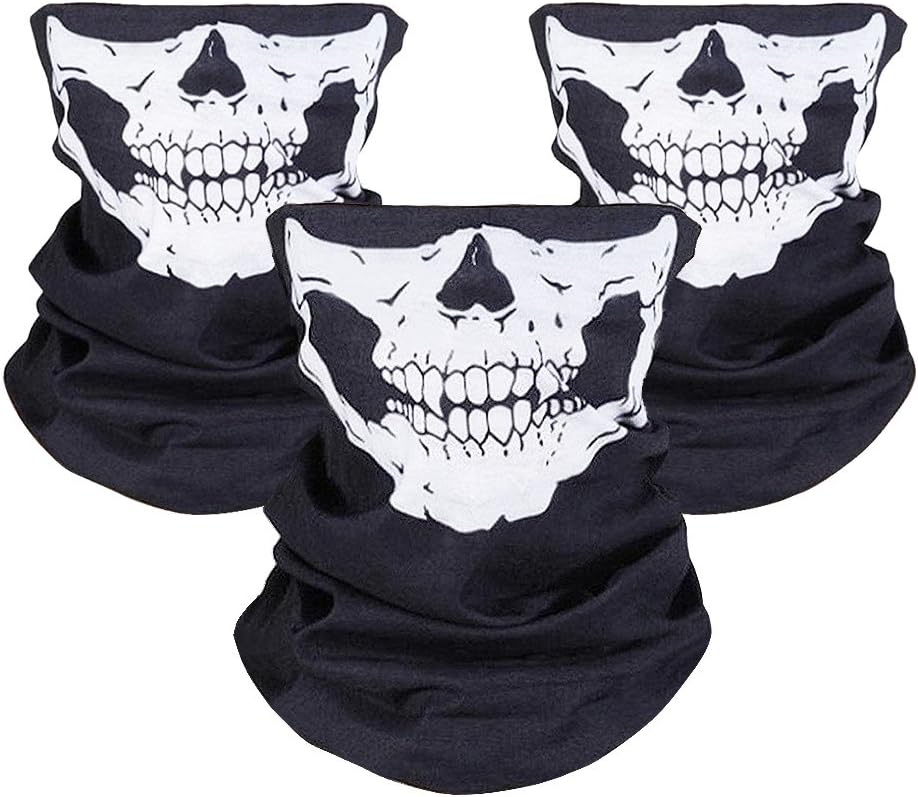 3 PCS Skull Face Cover, Breathable Skulls Face Protectors, Half Cover Skeleton Shield, Black Seamless Skull Balaclava for Motorcycle Bike Hiking Ski Halloween