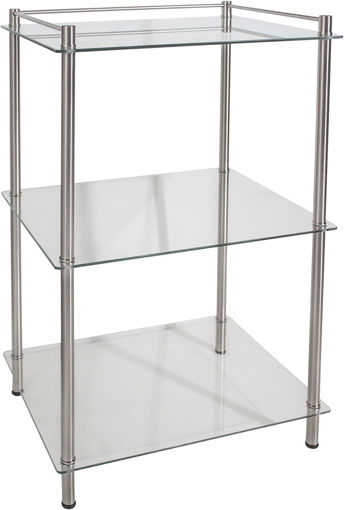 Beme International Decopolitan Rectangle Glass 3-Shelf Tower for Bathroom, 29.75-Inch, Brushed Nickel Finish