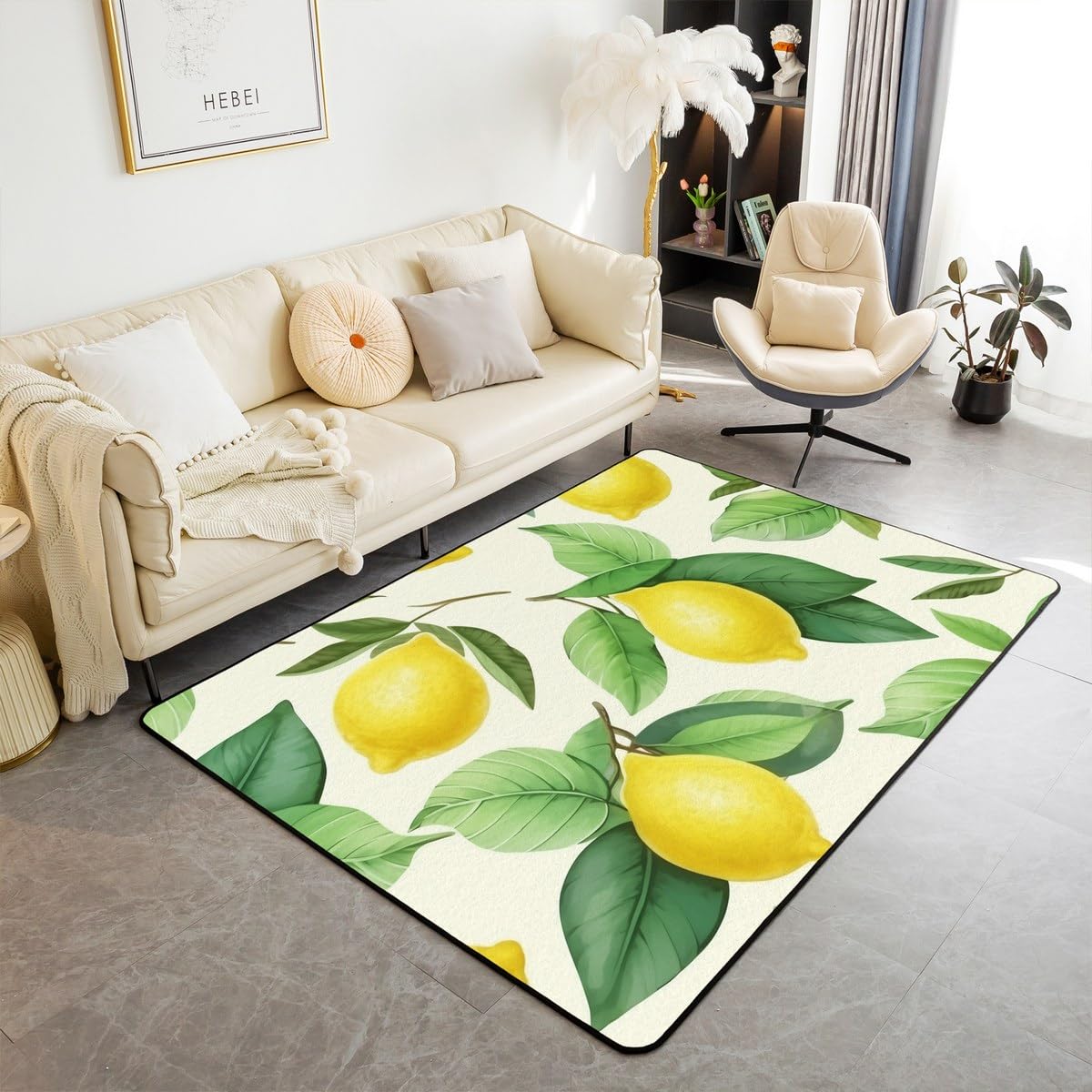 Homemissing Zitrone Teppich 100x150cm Tropisch Obst Drucken Super Weich Wohnzimmerteppich Sommer Vacation Stil Wetterfest Modern Teppich Natural Thema Outdoor Teppich für Küche Balkon Wohnzimmer