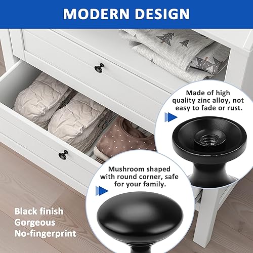 Miniatura 10 de Orger Paquete de 5 pomos de gabinete de cocina, pomos de cajón de cómoda, pomos de zinc negro mate, tiradores de cajón de cómoda, manijas de cajón