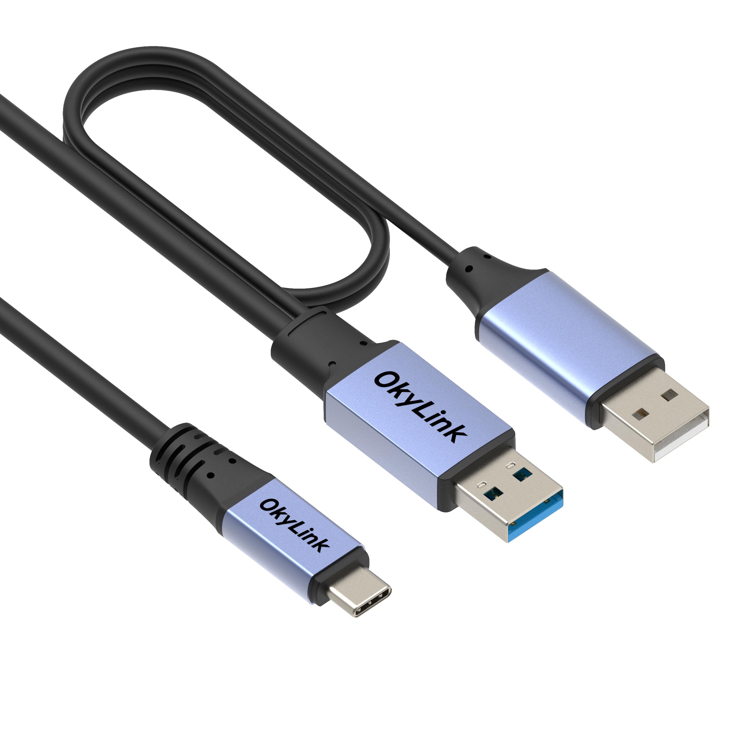 OkyLink Cable USB 3.2 Gen1 A a USB C – Transferencia de datos de alcance ultra largo de 5 Gbps, chip amplificador integrado y cable de alimentación, perfecto para equipos industriales, VR e impresoras