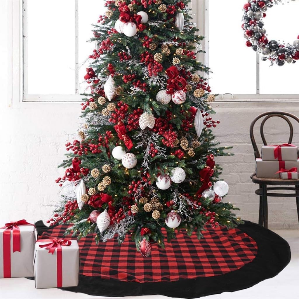 Tree Skirt Christmas Christmas Tree Skirt Decoration Supplies Plaid Cloth Tree Skirt Flannel Tree Skirt Christmas Tree Decoration Christmas Skirt Tree(R)