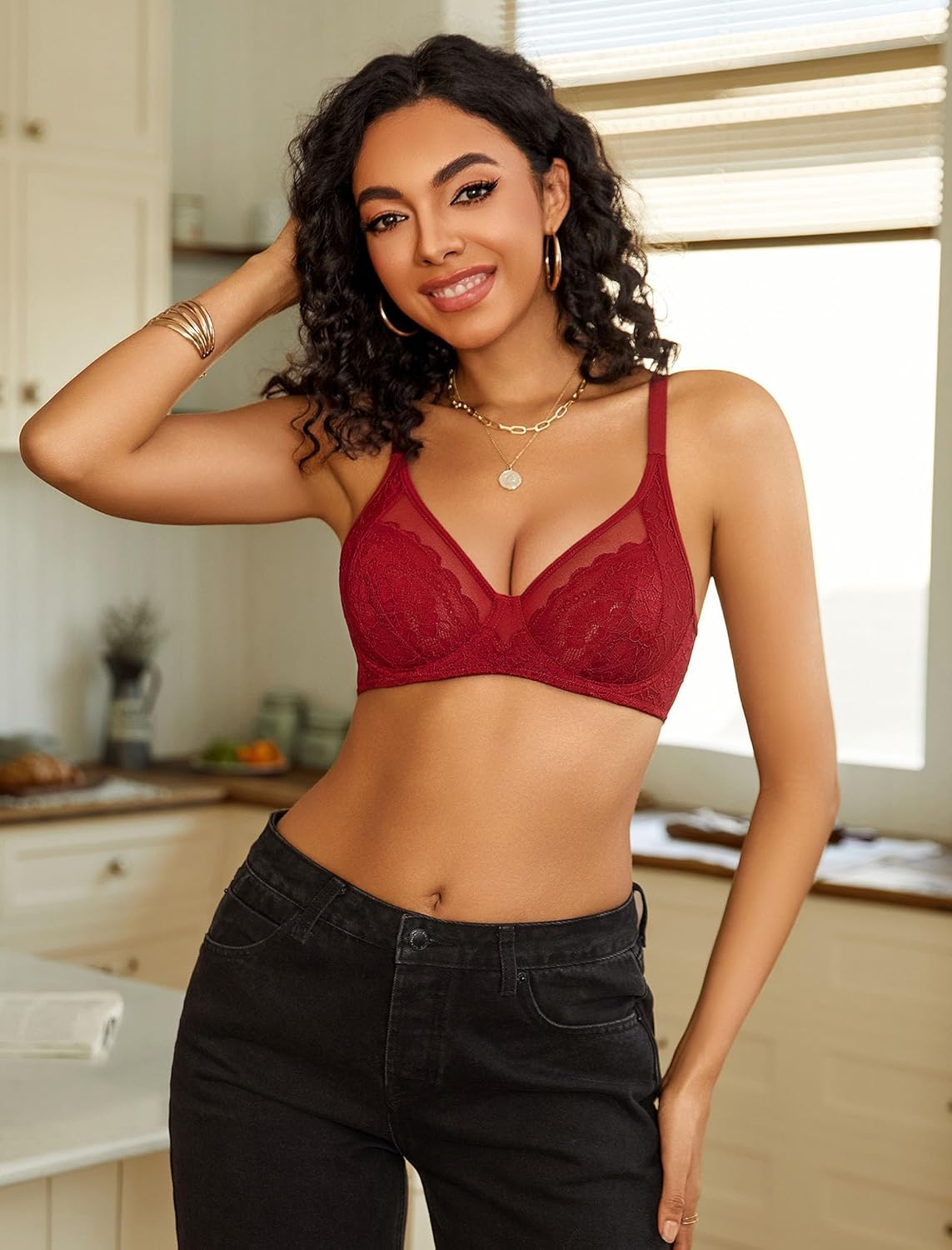 Avidlove Womens Lace Bras Sexy Underwire Unlined Bra V Neck Mesh Everyday Bra Lingeries No Padded - Image 4