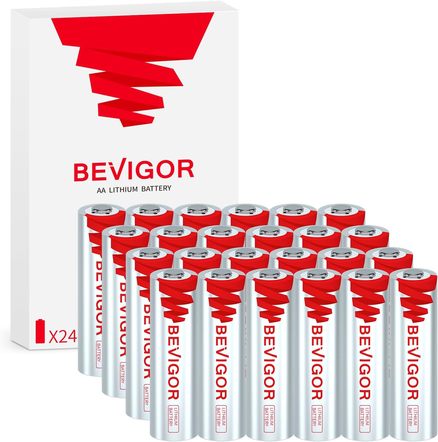 BEVIGOR Lithium AA Batteries 24 Pack, Long Lasting 1.5V 3000mAh AA Battery, 20-Year Shelf Life Lithium Batteries for Blink Camera, Flashlight, Microphone, Alarm System?Non-Rechargeable? 1 Count (Pack of 24)