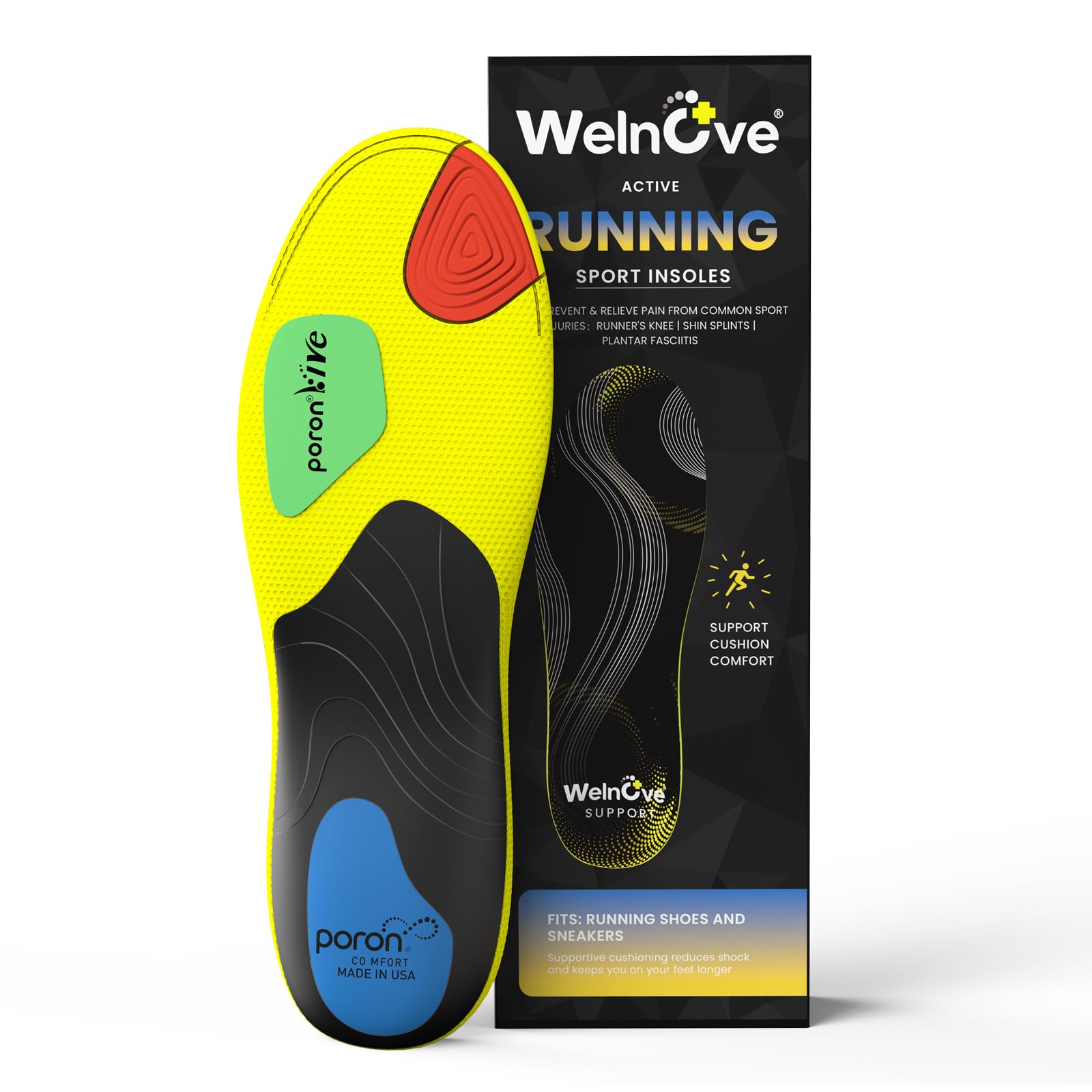 Welnove Solette Sportive Da Corsa Professionali, Inserti Di Supporto Medio Per Arco Plantare Per Fascite Plantare, Per Uomini E Donne, Inserti Per Scarpe Ortopediche, Xl-image