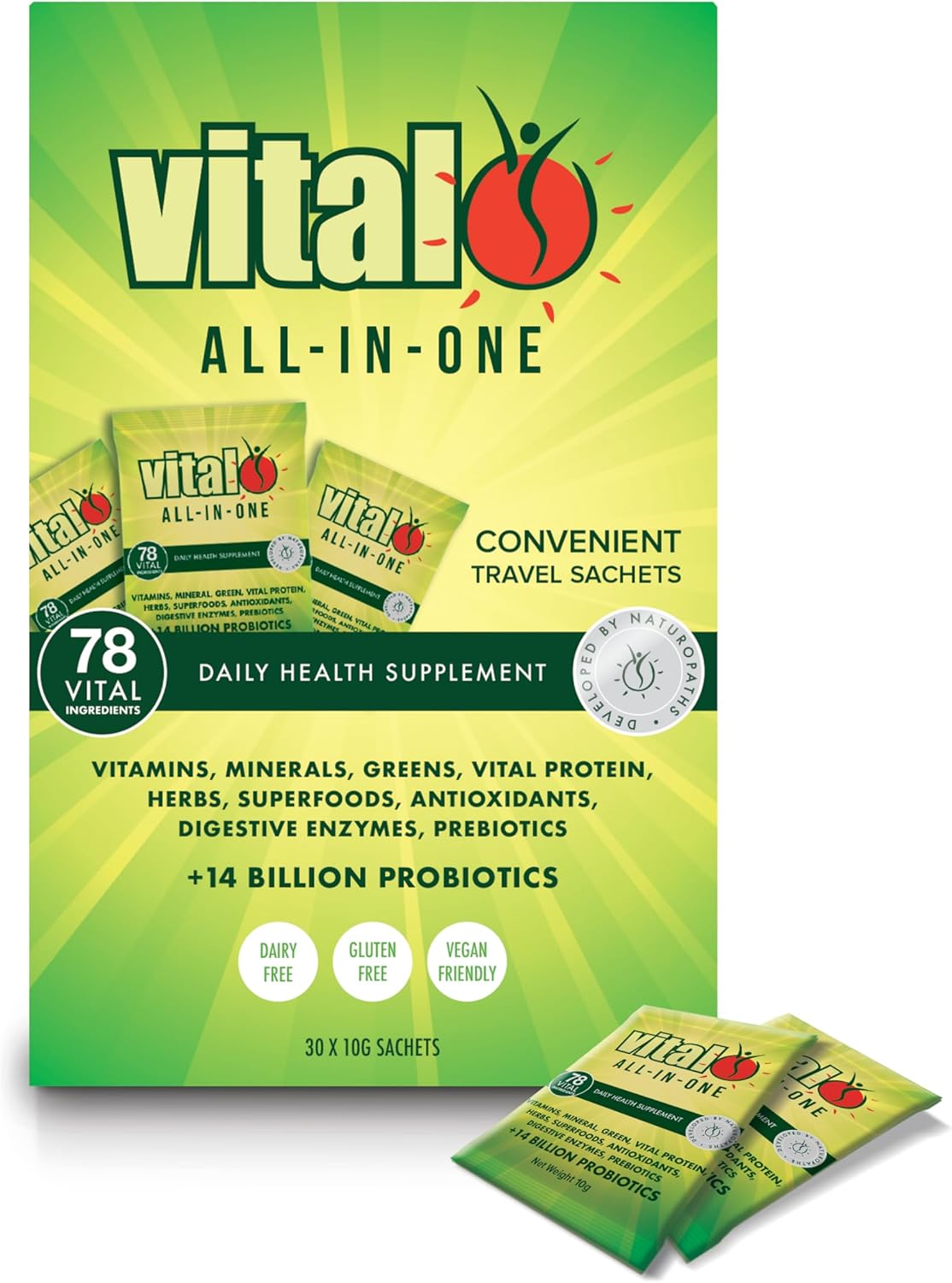 Vital All-in-One Daily Powdered Supplement - Natural Greens Superfood Powder for Energy & Health, Super Greens Powder Drink Mix with Probiotic & Antioxidant Support - 4.23 oz (12 Servings)