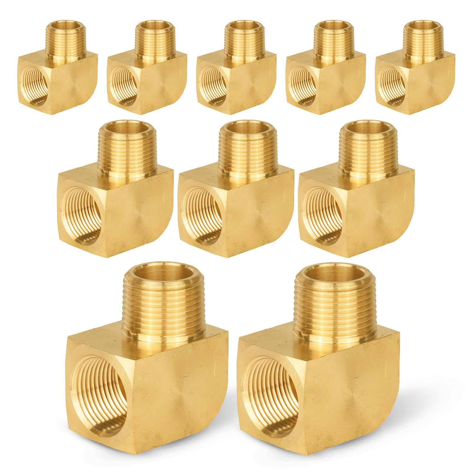 Paquete de 10 accesorios de tubería de latón GUOFIS - Codo de calle Barstock de 90 grados, hembra NPT de 3/4 pulgadas x codo NPT macho de 3/4 pulgadas