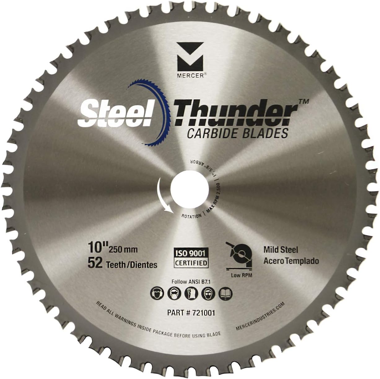 Mercer Industries 721001 52-Tooth Professional Grade C-6 Carbide Blade for Mild Steel, 10" x 1", 5/8",Silver, 1 Blade