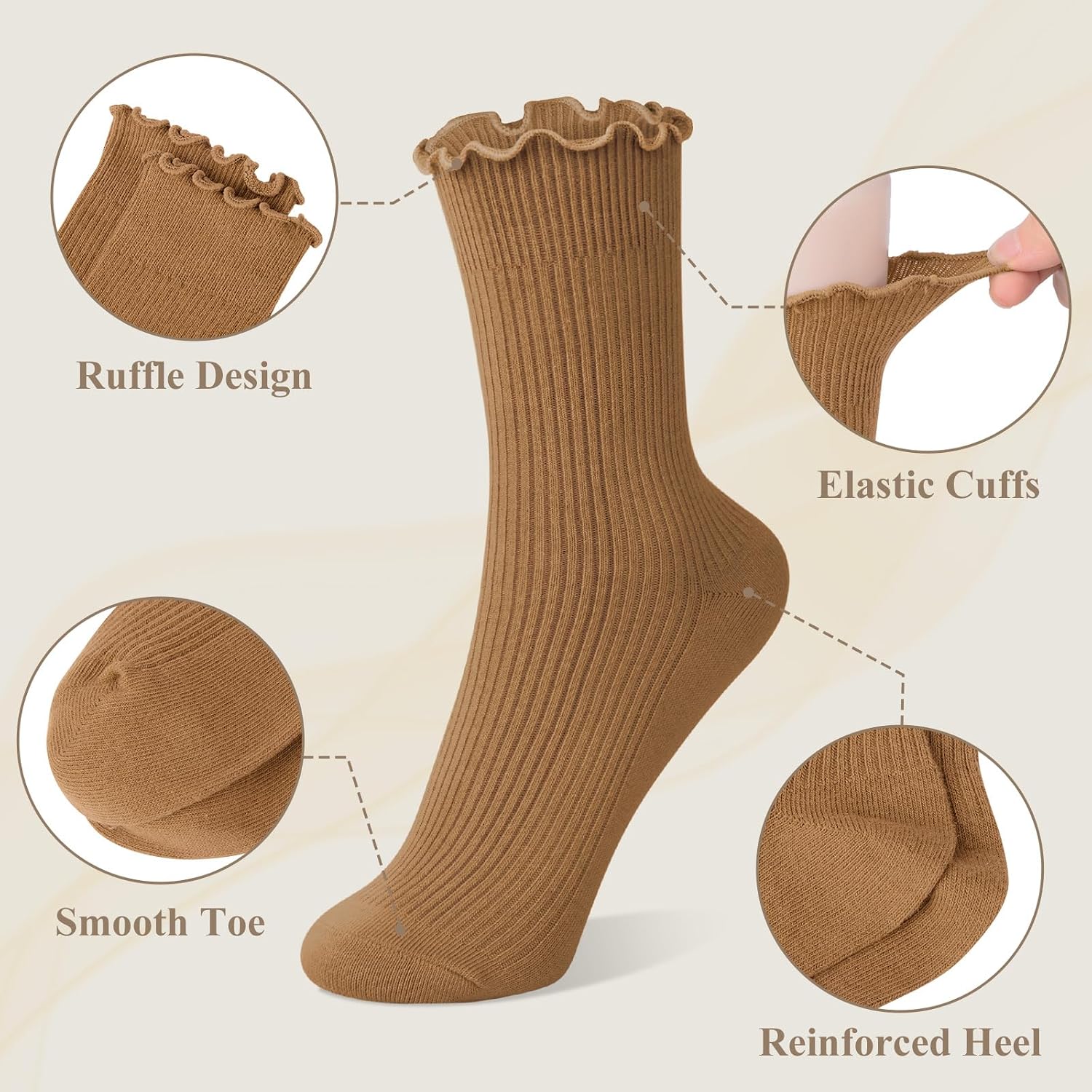 6 Pairs Ruffle Socks for Women, Cute Frilly Crew Socks image 3