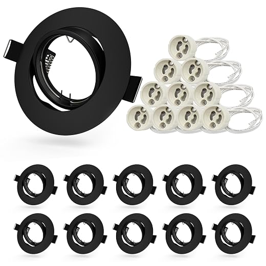 Allesgute 10er Set Faretti Da Incasso GU10 Cornice Da Incasso Nero Opaco Orientabile Rotonda 230V Diametro Foro 68mm Incl. Zoccolo GU10 Per Lampadina LED O Alogena
