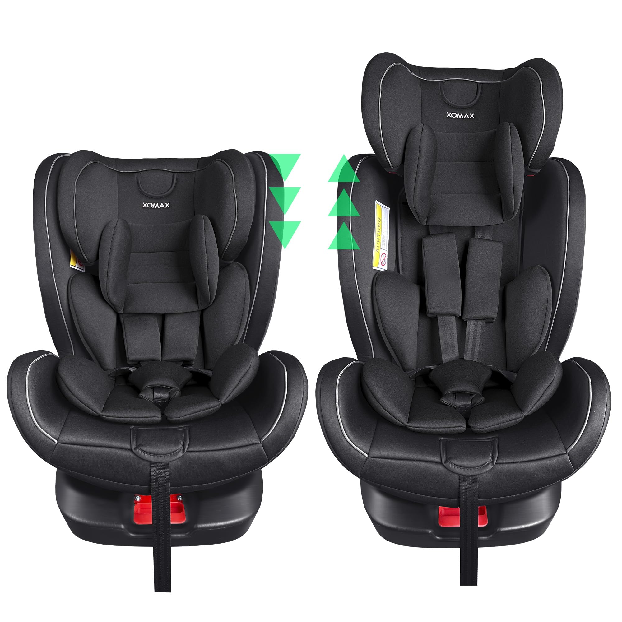 XOMAX XZ-16 Kindersitz drehbar 360° mit ISOFIX Liegefunktion mitwachsend 0-36 kg, 0-12 Jahre, Gruppe 0/1/2/3 I 5-Punkt-Gurt und 3-Punkt-Gurt Bezug abnehmbar, waschbarI ECE i-Size 129R (Schwarz)