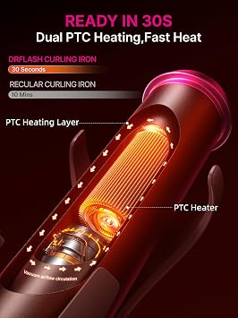 DRFLASH Automatic Curling Iron, 1 Inch Rotating Ceramic Wand, 30s Fast Heat