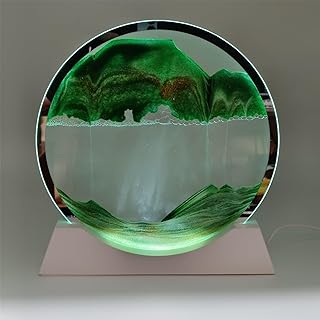 Moving Sand Art Picture 3D Liquid Motion, Round Glass Night Light, Luminous Quicksand Painting Ornaments for Adult Stress Relief and Office Decor(Green,25CM)