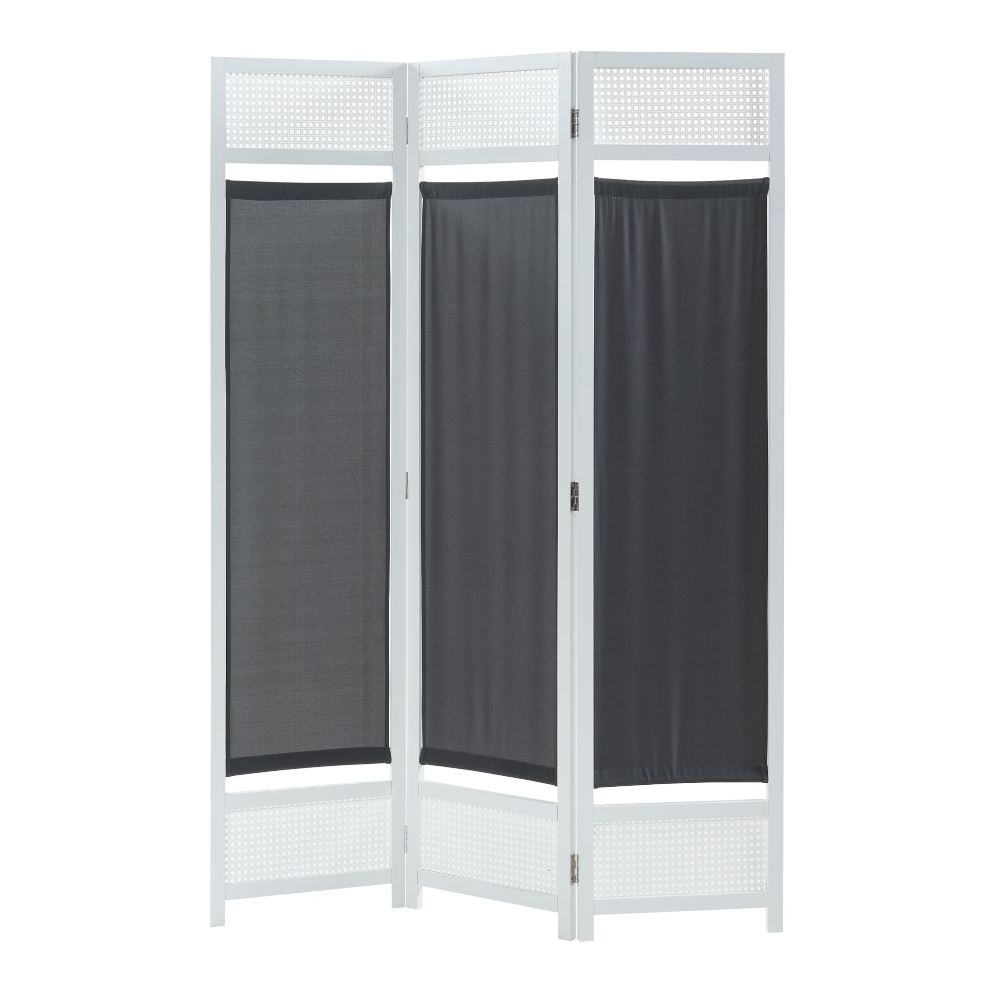 [en.casa] Paravent Style Espagnol pour Intérieur Séparateur de Pièce à 3 Panneaux Cloison Pliable et Facile à Déplacer pour Salon Chambre Bambou PVC Polyester 120 x 170 cm Blanc Gris Foncé