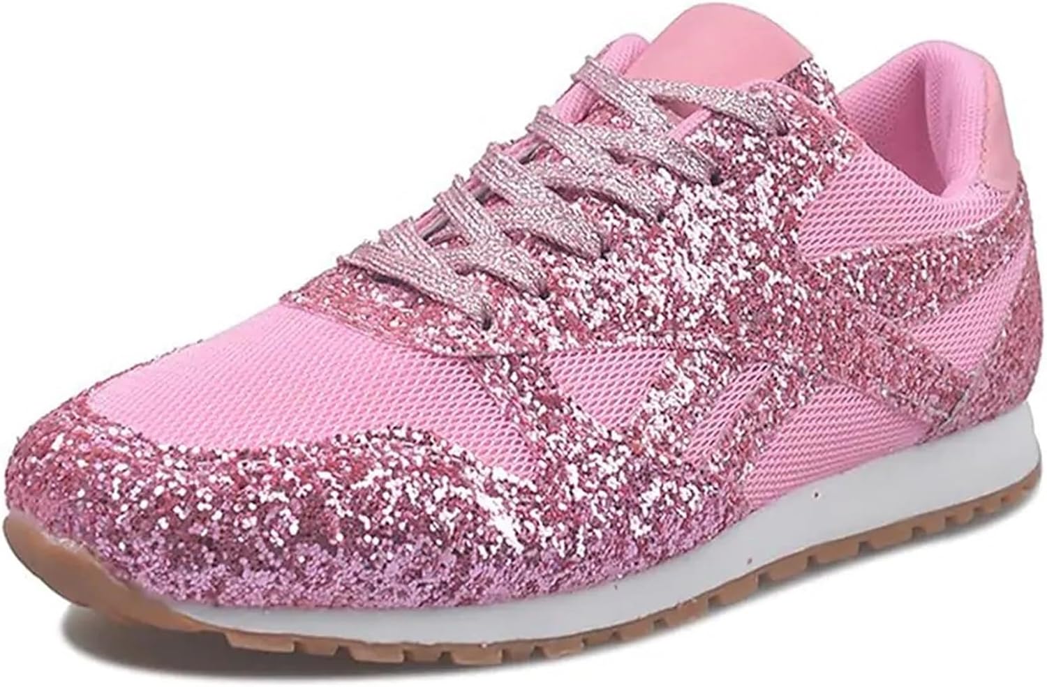 Women's Bling Lace Up Tennis Shoes Fashion Glitter Rhinestone Slip On Breathable Sneakers Comfy Orthotic Anti Slip Running Flat Dress Sneakers