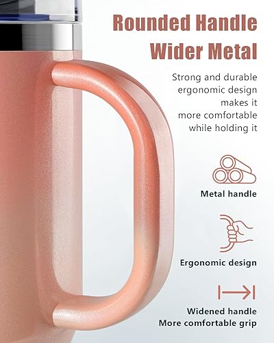 Miniatura 4 de Gpeng Vaso de 40 onzas con asa, botellas de agua con tapa con popote y funda antideslizante, apto para taza de viaje de acero inoxidable aislado,